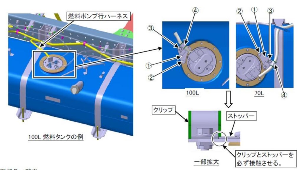 三菱ふそう キャンター 燃料ポンプハーネス 固定クランプ【姫路市 車検